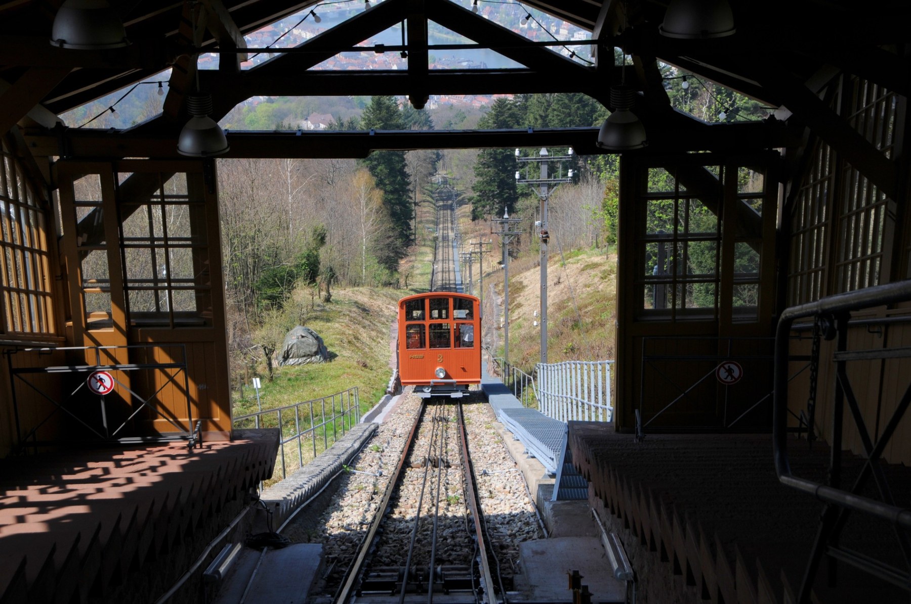 The Heidelberg Bergbahn funicular seen from the station.