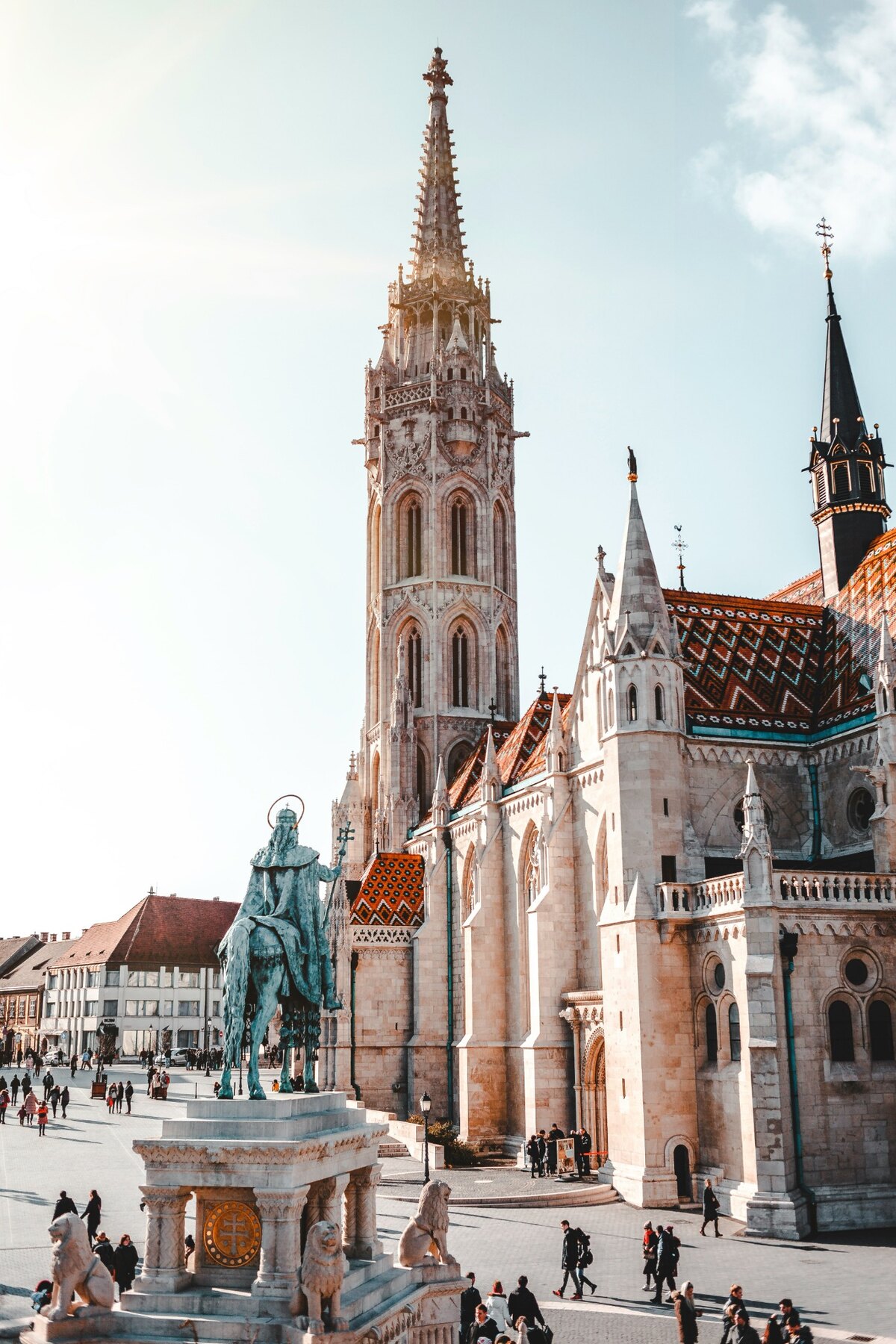 Visitors in front of Matthias Church in Budapest's Castle District