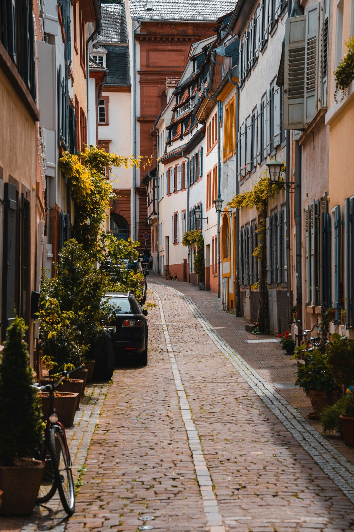 An intimate residential street in Heidelberg's old town.